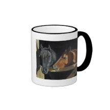 Horses Meeting At Gate: Art In Oil Pastel Coffee Mug