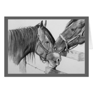 Horses Nuzzling: Original Pencil Drawing