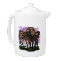 Horses~teapot equino de la puesta del sol de la de
