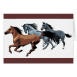 horses vectors running wild brown grey black greeting card