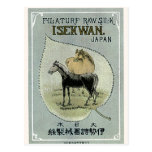 Horses Vintage Japanese Silk Label Post Card