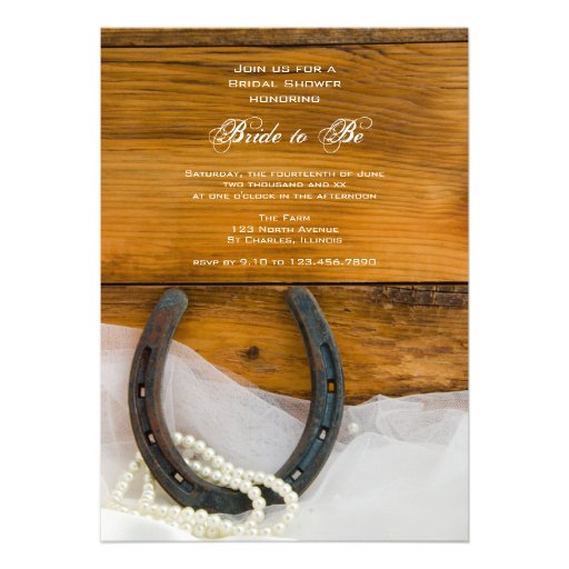 Horseshoe and Pearls Country Bridal Shower Invite