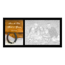 Horseshoe and Pearls Country Wedding Save the Date Picture Card