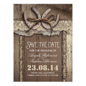 horseshoes rustic country save the date postcards