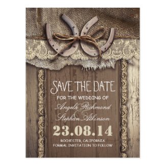 horseshoes rustic country save the date postcards