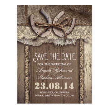 Horseshoes Rustic Country Save The Date Postcards by jinaiji at Zazzle