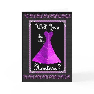 Hostess Wedding Invitation - PURPLE Gown Greeting Cards