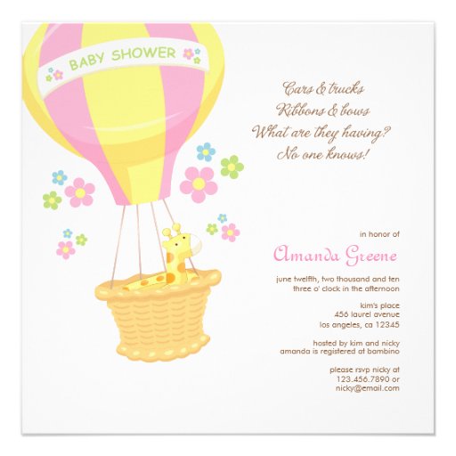 Hot Air Balloon Baby Shower Invitation Card from Zazzle.com