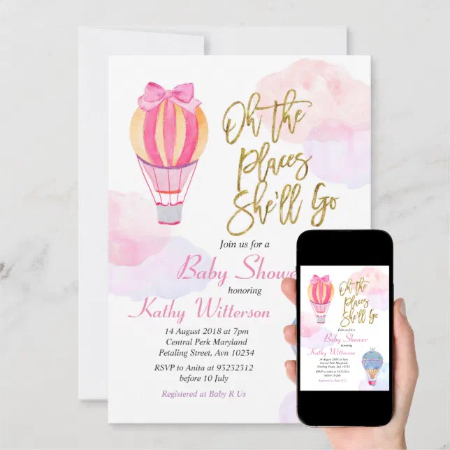 Hot Air Balloon Baby Shower Invitation Girl Zazzle