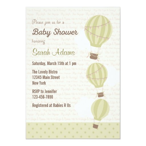 Hot Air Balloon Baby Shower Invitation Green Zazzle Hot Air Balloon Baby Shower Invitation Green Zazzle