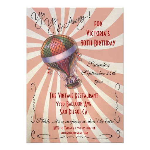Hot air balloon Birthday Party Invitation