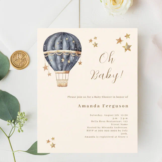 Hot Air Balloon Blue Boy Baby Shower Invitation Zazzle