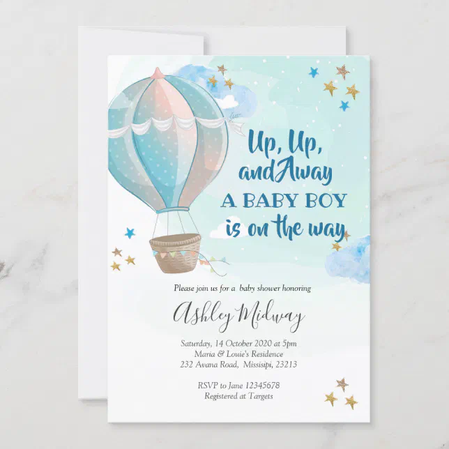 Hot Air Balloon Boy Baby Shower Invitation Zazzle