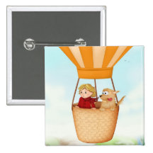 Hot air balloon girl and dog pins