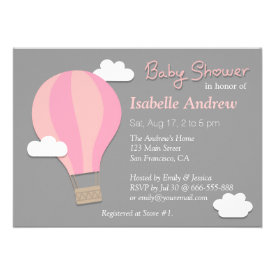 Hot Air Balloon, Girl Baby Shower Party, Grey Custom Invitations