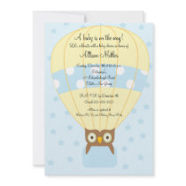 Hot Air Balloon OWL Boy Baby Shower Custom Invites