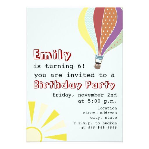 Hot Air Balloon & Sun Birthday Party Invitation