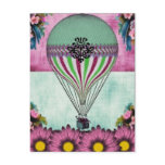 Hot Air Balloon Vintage Floral Postcard