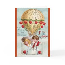 Hot Air Balloon Vintage Valentine Greeting Card