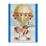 Hot Air Balloon Vintage Valentine Postcards