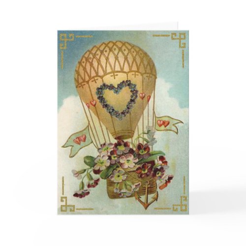 Hot Air Balloon With Flowers Valentine Cards, Gift card