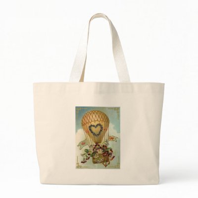 Hot Air Balloon With Flowers Valentine Cards, Gift Tote Bag by vintagegiftmall