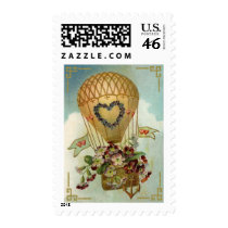 Hot Air Balloon With Flowers Valentine Cards, Gift Stamps