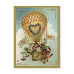 Hot Air Balloon With Flowers Valentine Cards, Gift Post Cards