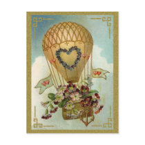 Hot Air Balloon With Flowers Valentine Cards, Gift postcards by vintagegiftmall Hot Air Balloon With Flowers Valentine Cards, Gift postcards