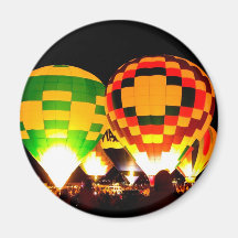 Hot Air Balloons Glowing at Night Magnets