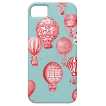 Hot Air Balloons in Flight, Red on Robins Egg Blue iPhone 5 Cases
