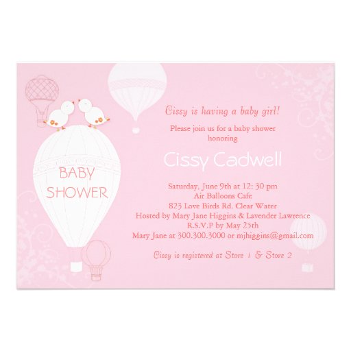 Hot Air Balloons Soft Pink Baby Girl Baby Shower Invitation