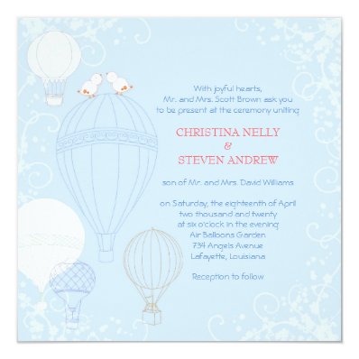 Hot Air Balloons Spring Baby Blue Wedding Invitation