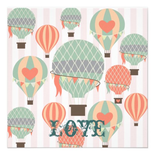 Hot Air Balloons with Hearts Wedding Invitations