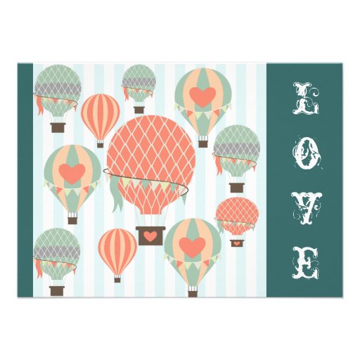 Hot Air Balloons with Hearts Wedding Invitations
