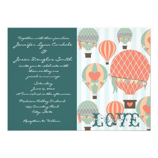 Hot Air Balloons with Hearts Wedding Invitations