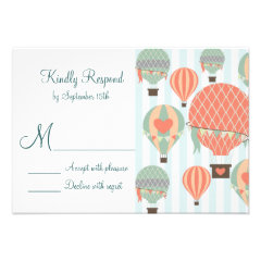 Hot Air Balloons with Hearts Wedding RSVP Cards