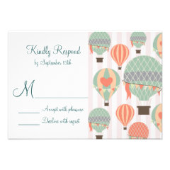 Hot Air Balloons with Hearts Wedding RSVP Cards