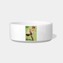 Hot Barbecue Time - Retro Pin Up Girl Pet Water Bowl