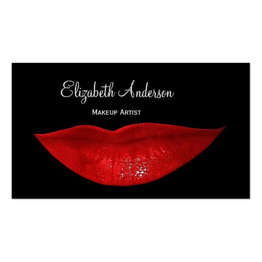 Hot Black Cosmetology Red Lips Makeup Artist Business Card Templates (front side)
