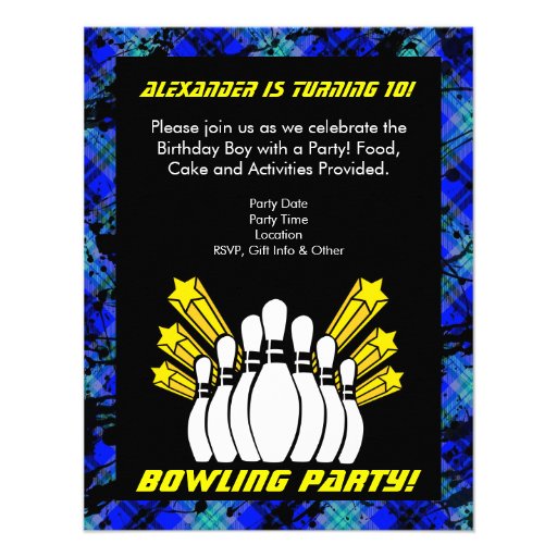 Hot Blue Boy Personalized Bowling Party Invitation