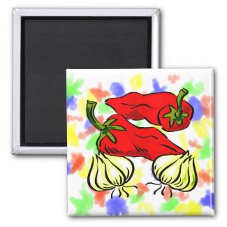 Hot Chili Pepper and Onion Graphic Magnet