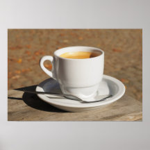 Hot coffee in white ceramic cup print