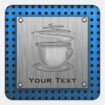 Hot Coffee; Metal-look Square Stickers