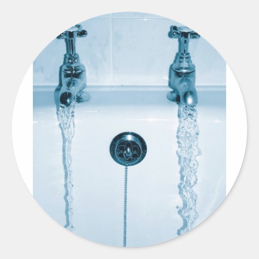 Hot & Cold Water, Bath time, Running Faucets Classic Round Sticker Zazzle