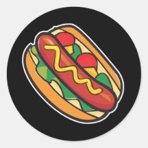 hot dog in bun round sticker