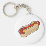 hot dog in bun with ketchup and mustard graphic key chains