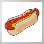 hot dog in bun with ketchup and mustard graphic posters