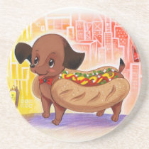Hot Dog In The City Kitschy Cute coasters