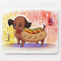 Hot Dog In The City Kitschy Cute mousepads